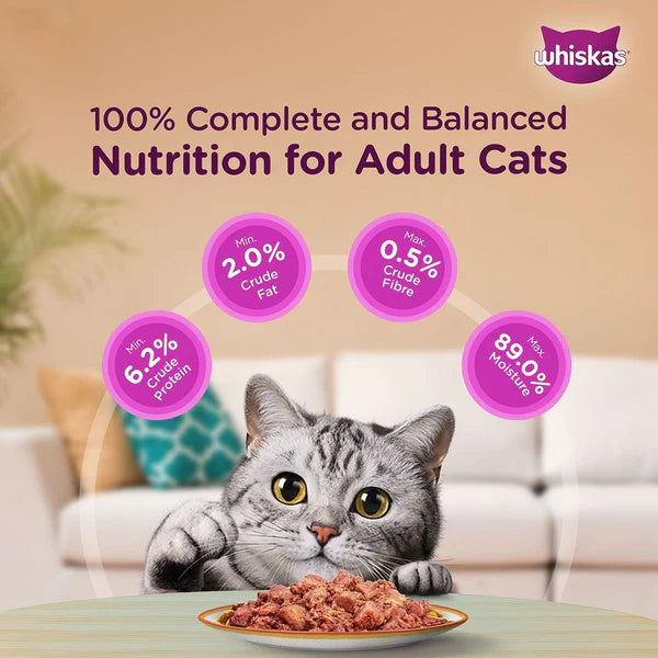 Whiskas Salmon in Gravy Meal and Chicken With Salmon Wakame Seaweed in Gravy Tasty Mix Adult Cat Wet Food Combo