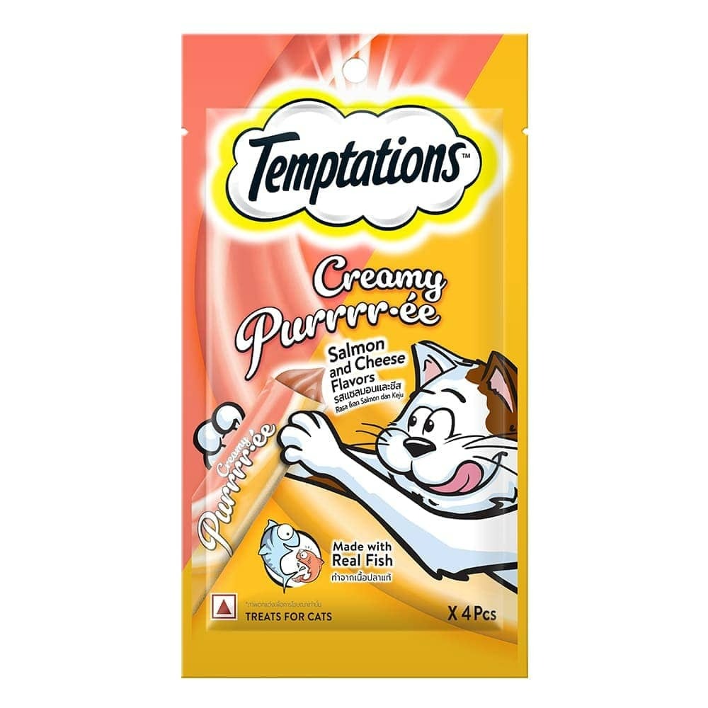 Temptations Creamy Purrrr ee Salmon & Cheese and Creamy Purrrr ee Chicken & Tuna Cat Treats Combo