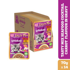 Whiskas Tasty Mix Seafood Cocktail Carrot Gravy Kitten Cat Wet Food