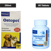 Virbac Ostopet Calcium Syrup 250ml and Nutrich Multivitamin Tabs (60) for Dogs & Cats Combo