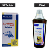 Virbac Canitone Tablets Calcium Supplement (30 tablets)and Vitabest Derm Omega 3+6 Syrup for Dogs &Cats (250ml) Combo