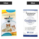 Petcare Selamec (Selamectin) Spot On for Cats 0.5ml and Vetina Canworm (Fenbendazole) Pet Deworming Suspension 30ml Combo