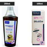 Virbac Vitabest Derm Omega 3+6 Syrup (250ml) and Epiotic Ear Cleanser (Salicylic Acid) 100ml for Dogs & Cats Combo