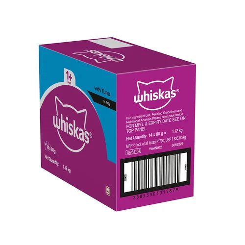 Whiskas Tuna in Jelly Meal and Chicken With Salmon Wakame Seaweed in Gravy Tasty Mix Adult Cat Wet Food Combo