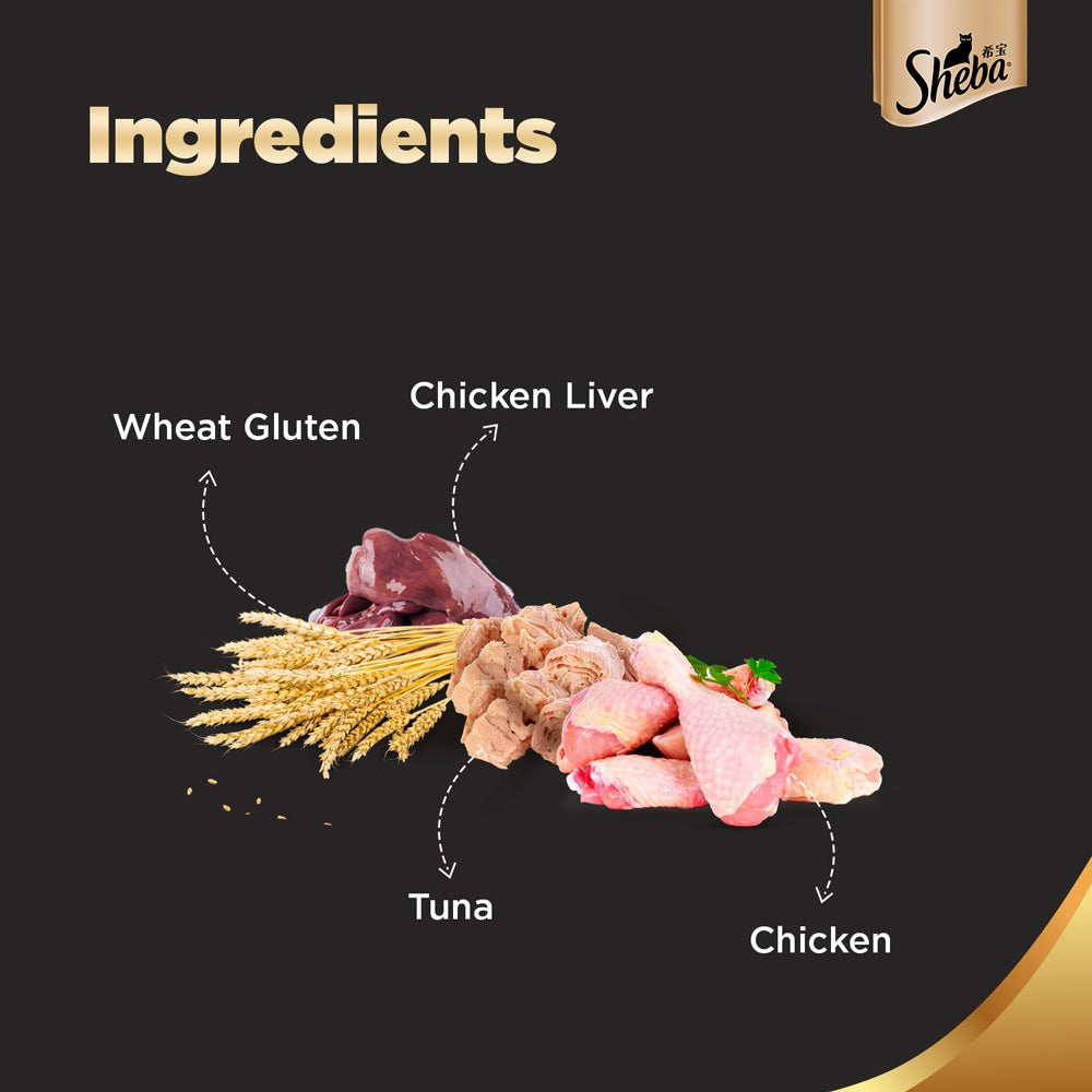 Sheba Chicken With Tuna In Gravy Premium Adult Cat Wet Food and Chicken All Life Stage Cat Dry Food Combo