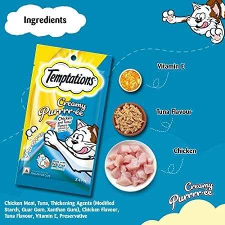 Temptations Creamy Purrrr ee Salmon & Cheese and Creamy Purrrr ee Chicken & Tuna Cat Treats Combo