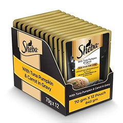 Sheba Fish with Dry Bonito Flake and Tuna Pumpkin & Carrot In Gravy Rich Premium Adult Fine Cat Wet Food Combo