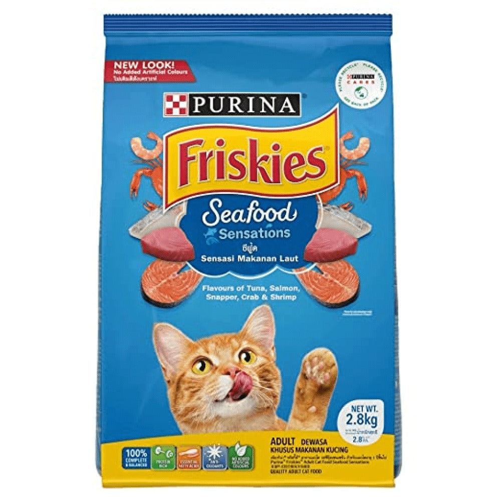Friskies Seafood Cat Dry Food and Purina Felix Sardine with Jelly Adult Cat Wet Food Combo
