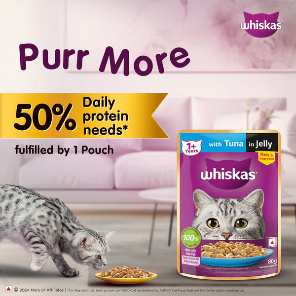 Whiskas Tuna in Jelly Meal and Chicken With Salmon Wakame Seaweed in Gravy Tasty Mix Adult Cat Wet Food Combo