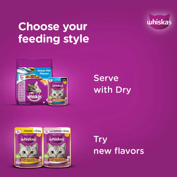 Whiskas Tuna in Jelly Meal and Chicken With Salmon Wakame Seaweed in Gravy Tasty Mix Adult Cat Wet Food Combo