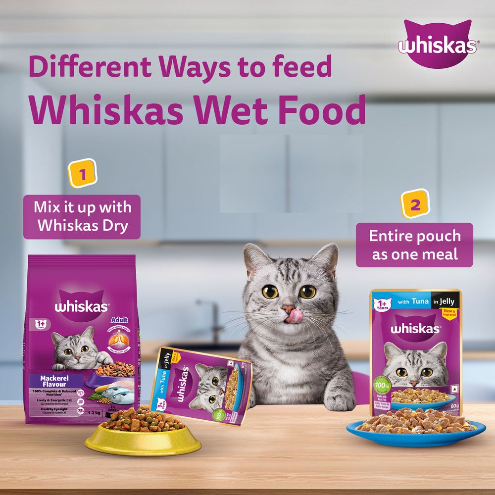 Carniwel Ocean Fish and Krill Dry Food and Whiskas Tuna in Jelly Meal Adult Cat Wet Food Combo