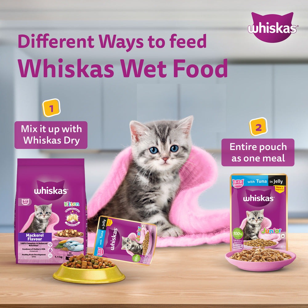 Carniwel Ocean Fish and Krill Dry Food and Whiskas Tuna in Jelly Kitten Cat Wet Food Combo