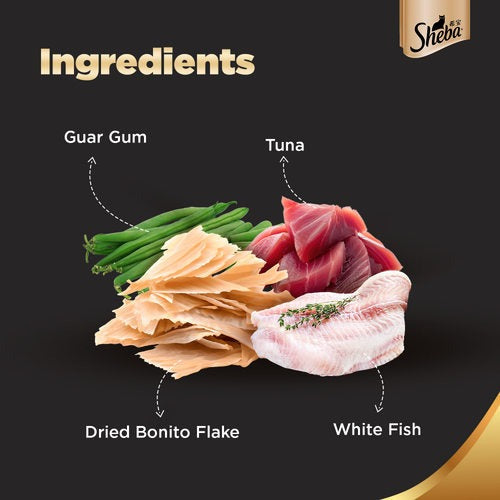 Sheba Fish with Dry Bonito Flake, Skipjack & Salmon Fish, Maguro & Bream Fish Mix and Fish with Sasami Cat Wet Food Combo