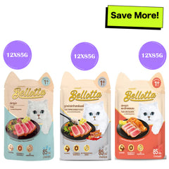 Bellotta Tuna in Gravy, Tuna Topping Shirasu in Jelly and Tuna & Salmon in Gravy Cat Wet Food Combo