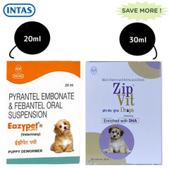 Intas Eazypet Dewormer and Zipvit Drops Multivitamin Supplement for Puppies Combo