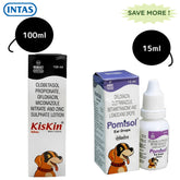 Intas Pomisol Ear Drops (15ml) and Kiskin Lotion (100ml) for Dogs & Cats Combo