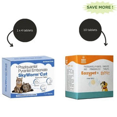 Skyec Skyworm Cat Deworming Tablet (pack of 4 tablets) and Intas Eazypet Dog Deworming Tablet (pack of 10 tablets) Combo