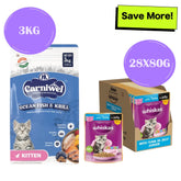 Carniwel Ocean Fish and Krill Dry Food and Whiskas Tuna in Jelly Kitten Cat Wet Food Combo
