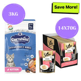 Carniwel Ocean Fish and Krill Dry Food and Sheba Chicken Loaf Rich Premium Kitten (2 to 12 Months) Fine Cat Wet Food Combo