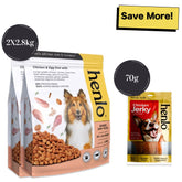 Henlo Chicken and Egg Baked Dry Food for Adult Dogs & Puppies and Chicken Jerky Treats for Dogs Combo