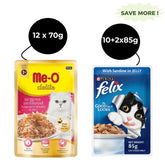 Me O Delite Tuna with Bonito in Jelly and Purina Felix Sardine with Jelly Adult Cat Wet Food Combo (12+12)