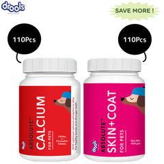 Drools Absolute Skin & Coat and Absolute Calcium Dog Supplement Tablets Combo