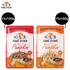 Kennel Kitchen Supreme Cuts Chicken Liver with Pumpkin and Chicken with Pumpkin Gravy Adults & Puppy Dog Wet Food (All Life stages) Combo