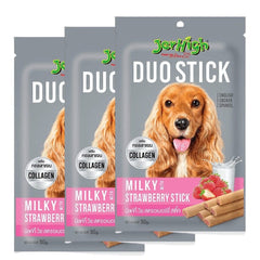JerHigh Milky With Strawberry Duo Stick Dog Treat