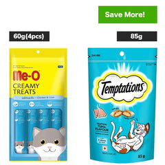 Me O Creamy Chicken & Liver and Temptations Tempting Tuna Flavor Cat Treats Combo