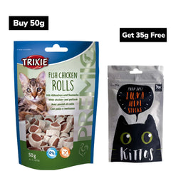 Trixie Premio Fish and Chicken Rolls & Kittos Purr fect Tuna Mini Sticks Cat Treats