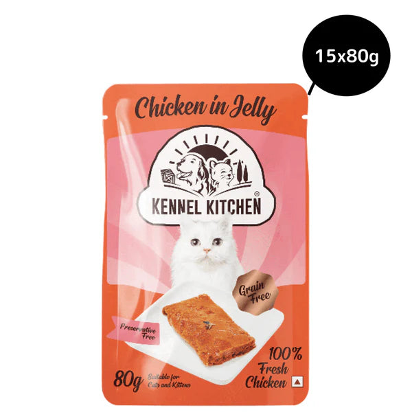 Kennel Kitchen Chicken in Jelly Wet Food and Creameroo Chicken with Mackerel Creamy Treats for Cats Combo