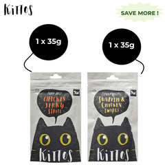 Kittos Purr Fect Sunfish Chicken and Twirls and Chicken Jerky Strips Cat Treats Combo