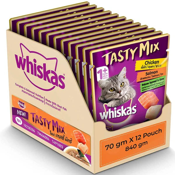 Whiskas Tuna in Jelly Meal and Chicken With Salmon Wakame Seaweed in Gravy Tasty Mix Adult Cat Wet Food Combo