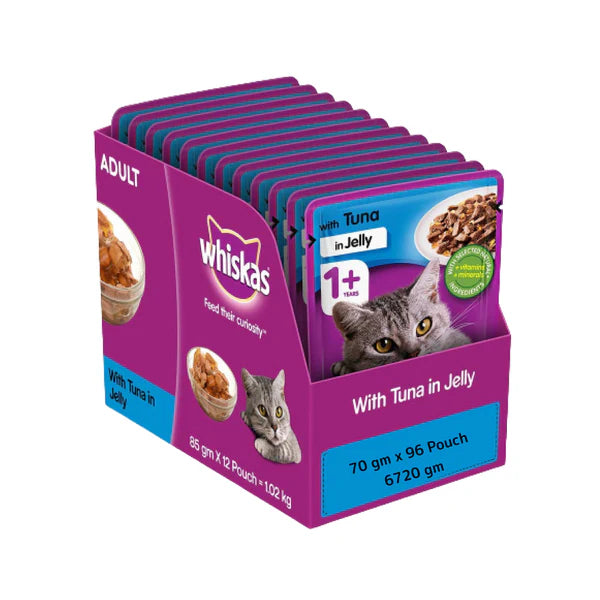 Whiskas Tuna in Jelly Meal and Chicken With Salmon Wakame Seaweed in Gravy Tasty Mix Adult Cat Wet Food Combo