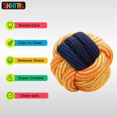 Skatrs Ball Shaped Twisted Rope Chew Toy for Dogs and Cats (Yellow/Blue)