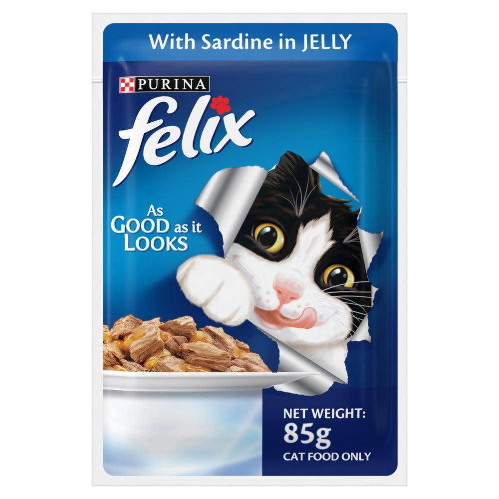 Friskies Seafood Cat Dry Food and Purina Felix Sardine with Jelly Adult Cat Wet Food Combo