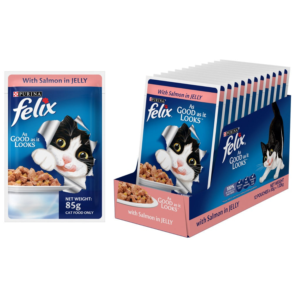 Friskies Seafood Cat Dry Food and Purina Felix Salmon with Jelly Adult Cat Wet Food Combo