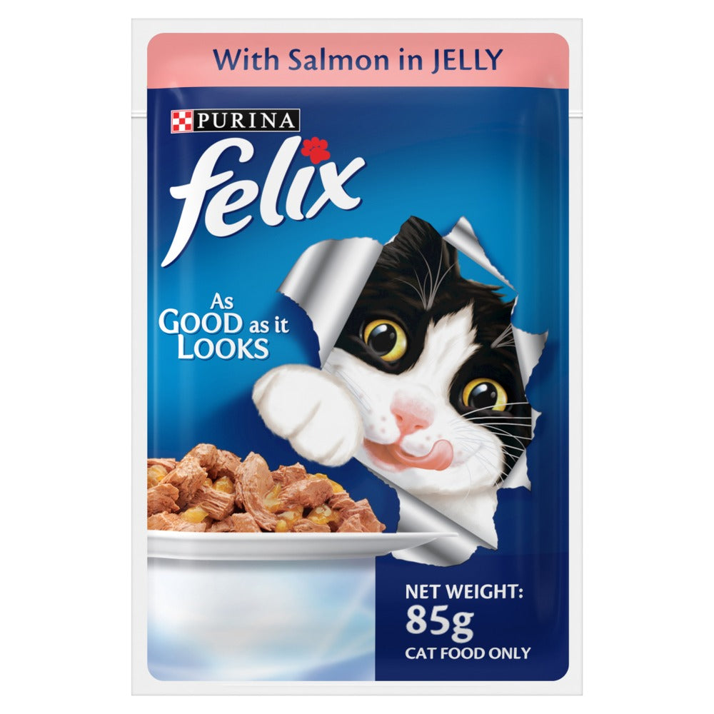 Friskies Seafood Cat Dry Food and Purina Felix Salmon with Jelly Adult Cat Wet Food Combo