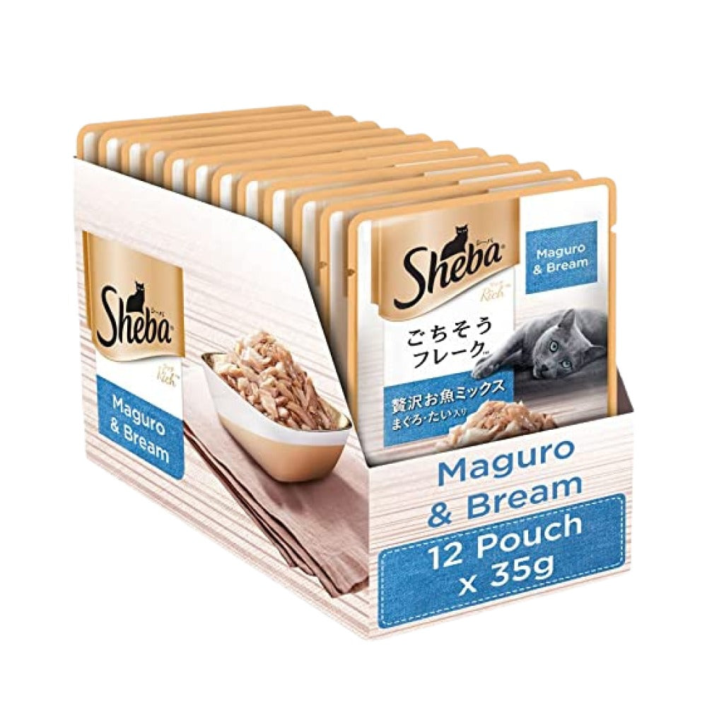 Sheba Fish with Dry Bonito Flake, Skipjack & Salmon Fish, Maguro & Bream Fish Mix and Fish with Sasami Cat Wet Food Combo