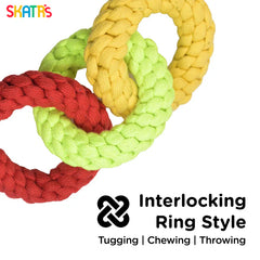 Skatrs Triple Ring Rope Chew Toy for Dogs and Cats (Neon Green/Red/Yellow)