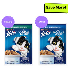 Purina Felix Mackerel with Jelly and Sardine with Jelly Adult Cat Wet Food Combo