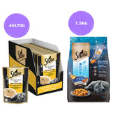 Sheba Tuna Pumpkin & Carrot In Gravy Rich Premium Adult Fine Cat Wet Food and Salmon Flavour Irresistible All Life Stages Cat Dry Food Combo