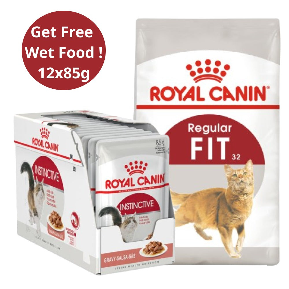 Royal Canin Fit 32 Dry Food and Light Weight Care Gravy Wet Adult Cat Food Combo
