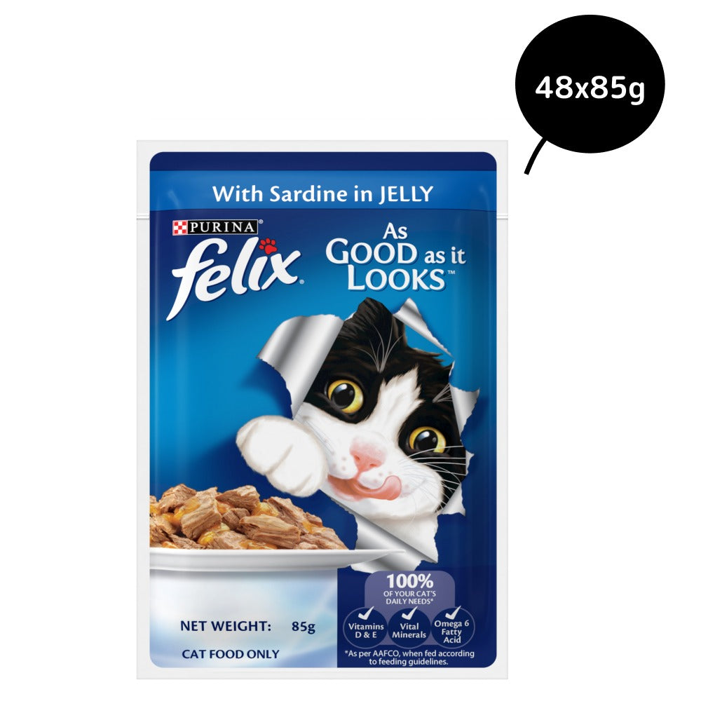 Friskies Seafood Cat Dry Food and Purina Felix Sardine with Jelly Adult Cat Wet Food Combo