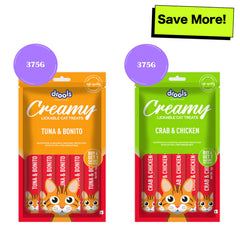 Drools Tuna & Bunito and Crab & Chicken Creamy Cat Treats Combo