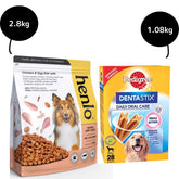 Henlo Chicken and Egg Baked Dry Food for Adult Dogs & Puppies and Pedigree Dentastix Oral Care (Large Breed) Dog Treats Combo
