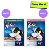Purina Felix Mackerel with Jelly and Salmon with Jelly Adult Cat Wet Food Combo