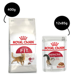 Royal Canin Fit 32 Dry Food and Instinctive Adult Gravy Cat Wet Food Combo