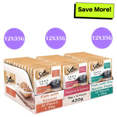 Sheba Fish with Dry Bonito Flake, Skipjack & Salmon Fish and Fish with Sasami Cat Wet Food Combo