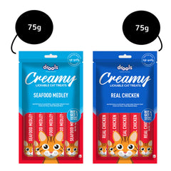 Drools Real Chicken and Seafood Medley Creamy Cat Treats Combo